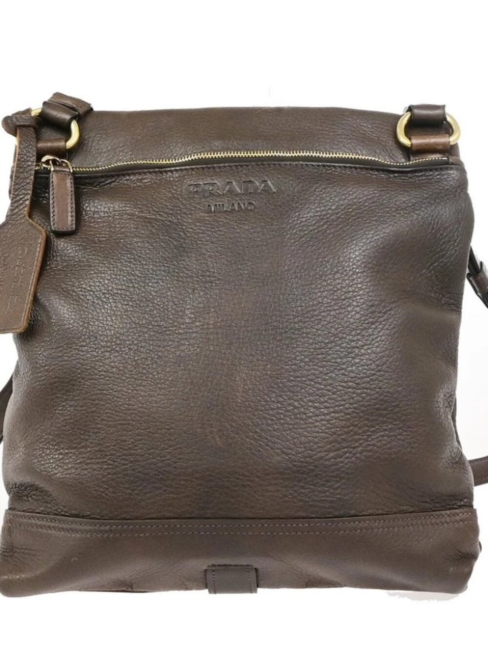 PRADA Logo Crossbody Messenger Shoulder Bag Leather Brown GHW Italy 87KD156 - Picture 3 of 14
